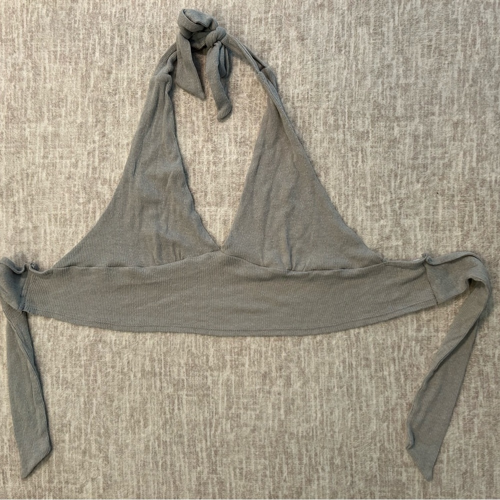 Grey tie halter top